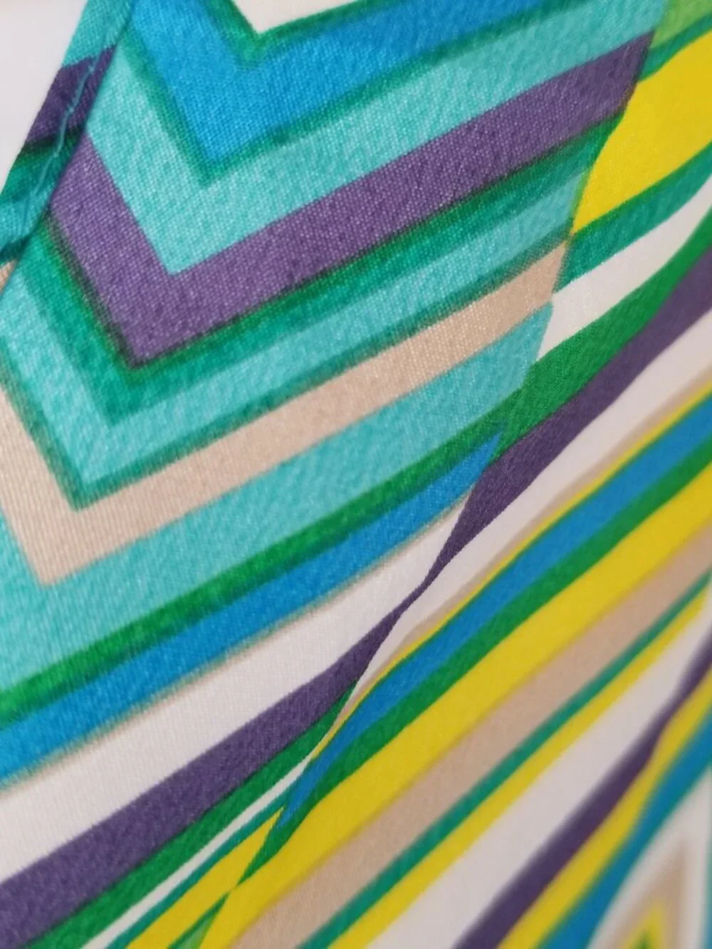 Printed Silk Scarf Anne Klein Blue Green Zig Zag Long Skinny